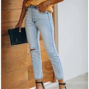 Vici Lennon High Rise Ankle Cropped Acid Wash Jeans with Distressed Details